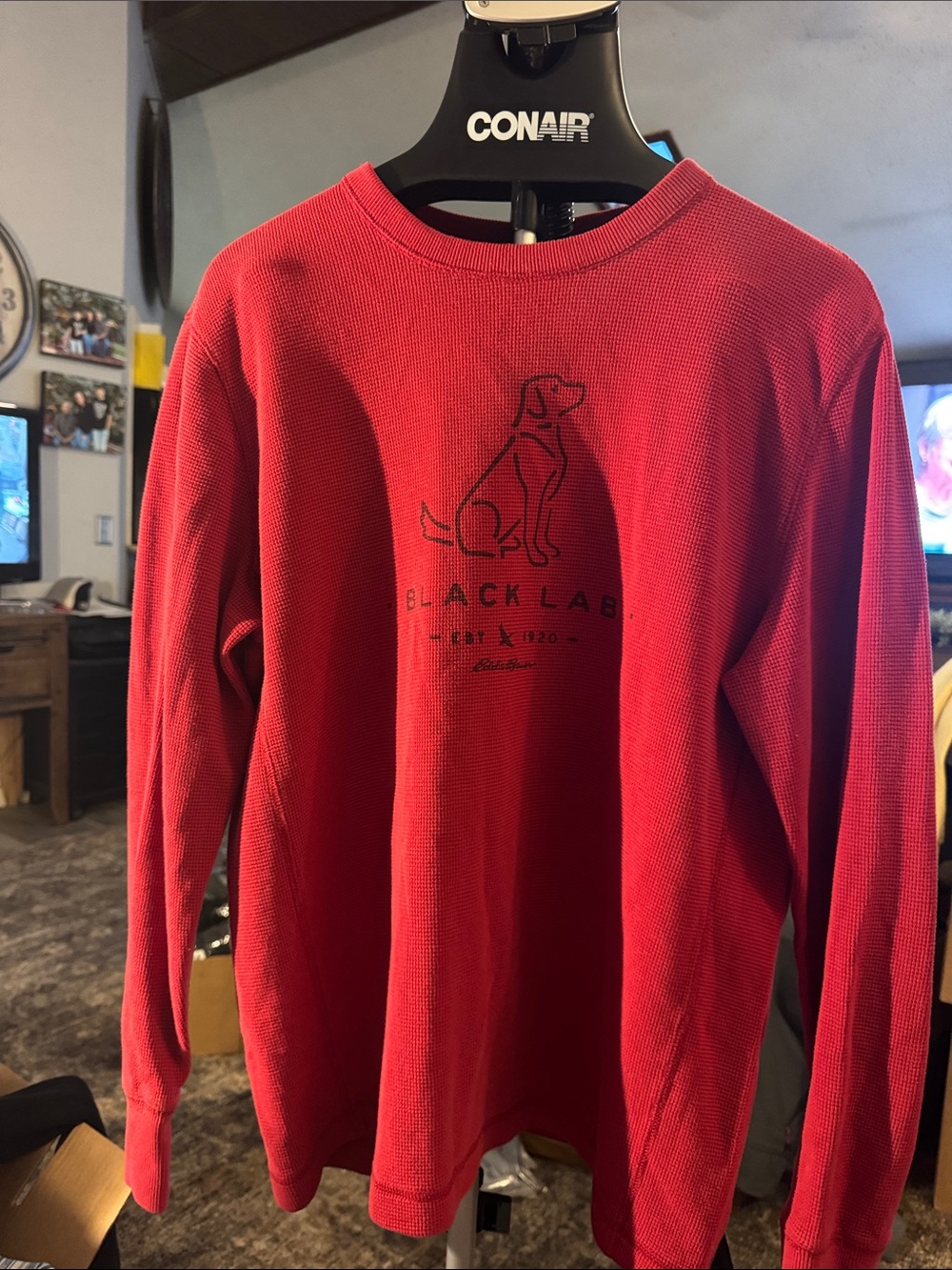 Eddie Bauer Red Crewneck Thermal Sweater with Dog Logo